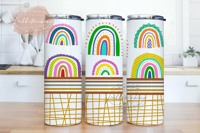 Boho Rainbow 20 oz Skinny Tumblers Instant Download Sublimation Rabbitmakies 