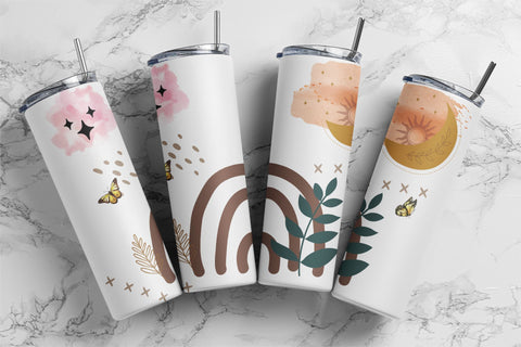 Boho Rainbow 20oz Tumbler Wrap, Boho Sun and Moon Tumbler Png, Boho Leaves Butterfly Design Png, Boho Abstract Sublimation Design Tumbler Template, Instant Download Sublimation Rabbitmakies 