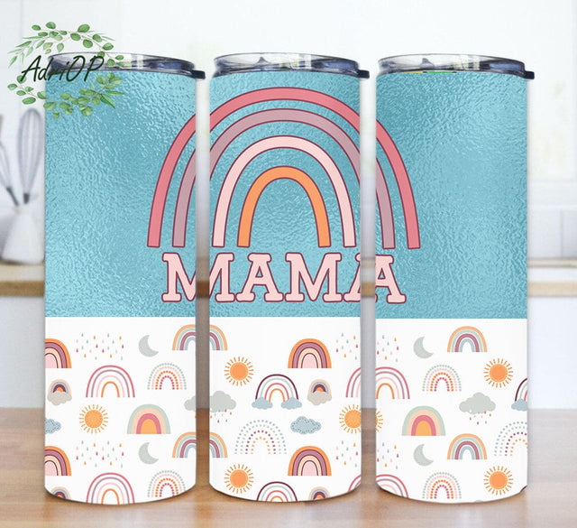 Boho Rainbow 20oz Tumbler Wrap, Mama Rainbow Tumbler Png, Rainbow Tumbler With Lid And Straw, Boho Mama Tumbler Template, Instant Download Sublimation AdriOP 