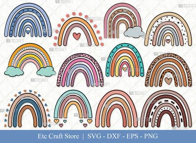 Boho Rainbow Clipart SVG, Rainbow Svg, Pastel Rainbow Svg, Rainbow Doodle Svg, Sweet Rainbow Svg, Leopard Rainbow Svg, Boho Rainbow Svg Bundle SVG ETC Craft 
