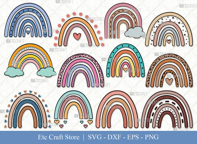 Boho Rainbow Clipart SVG, Rainbow Svg, Pastel Rainbow Svg, Rainbow Doodle Svg, Sweet Rainbow Svg, Leopard Rainbow Svg, Boho Rainbow Svg Bundle SVG ETC Craft 