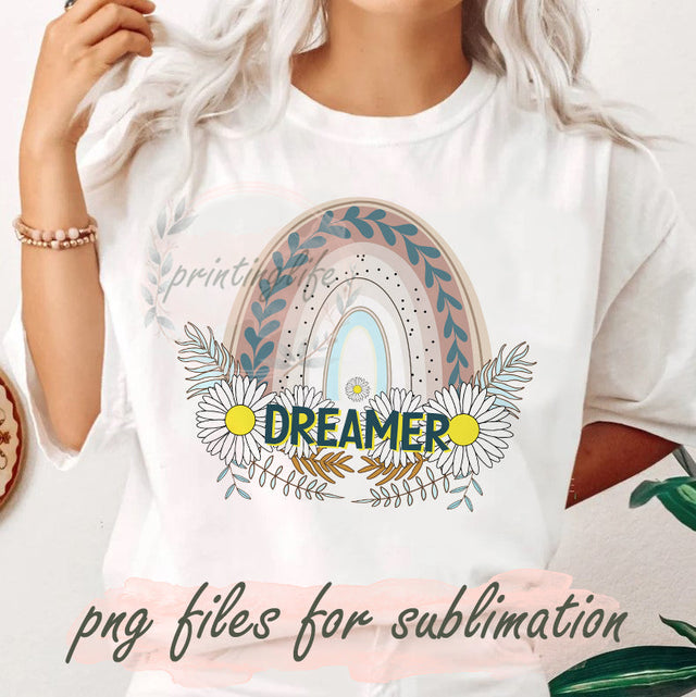 Boho Rainbow Design Png, Dreamer Digital Png, Boho Daisy Sublimation Png, Floral Dreamer Sublimation Design, Png For Girls, Instant Download Sublimation PrintingLife 