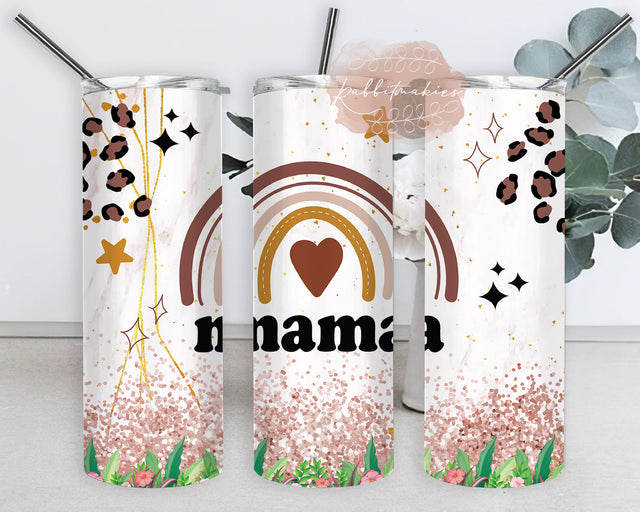 Boho Rainbow Mama 20oz Skinny Tumbler, Boho Mama Tumbler Png, Retro Mama Leopard Design Tumbler Wrap, Mama Tumbler Design, Boho Sublimation Design, Instant Download Sublimation Rabbitmakies 