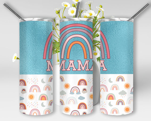 Boho Rainbow Mama Tumbler Png, Rainbows and Sun Moon Cloud Rain Sublimation Design, Mama Rainbow 20oz Tumbler Wrap, Digital Download Sublimation WillowSageDesign 