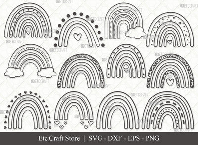 Boho Rainbow Outline SVG, Rainbow Svg, Pastel Rainbow Svg, Rainbow Doodle Svg, Sweet Rainbow Svg, Leopard Rainbow Svg, Boho Rainbow Svg Bundle SVG ETC Craft 