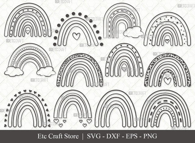 Boho Rainbow Outline SVG, Rainbow Svg, Pastel Rainbow Svg, Rainbow Doodle Svg, Sweet Rainbow Svg, Leopard Rainbow Svg, Boho Rainbow Svg Bundle SVG ETC Craft 