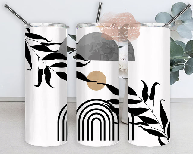 Boho Rainbow Sun 20oz Skinny Tumbler, Abstract Leaves Design Png, Boho Abstract Tumbler Png, Boho Sublimation Design, Digital Download Sublimation Rabbitmakies 