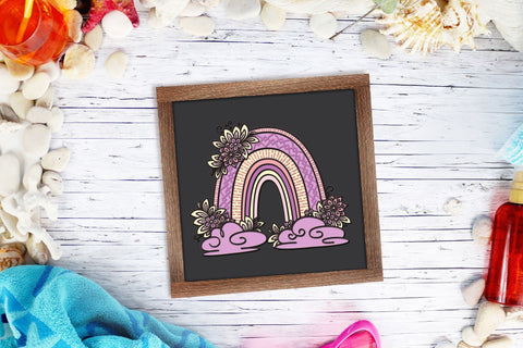 Boho Rainbow SVG, 3d Layered Rainbow SVG with Flowers, Celestial SVG. 3D Paper Elinorka 