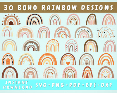 Boho Rainbow SVG Bundle, 30 Designs, Rainbow Cut Files for Cricut, Silhouette, Rainbow PNG SVG HappyDesignStudio 