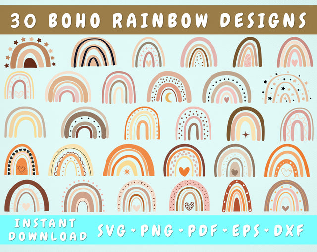 Boho Rainbow SVG Bundle, 30 Designs, Rainbow Cut Files for Cricut, Silhouette, Rainbow PNG SVG HappyDesignStudio 