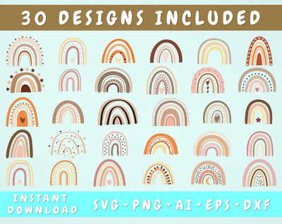 Boho Rainbow SVG Bundle - 30 Designs SVG HappyDesignStudio 