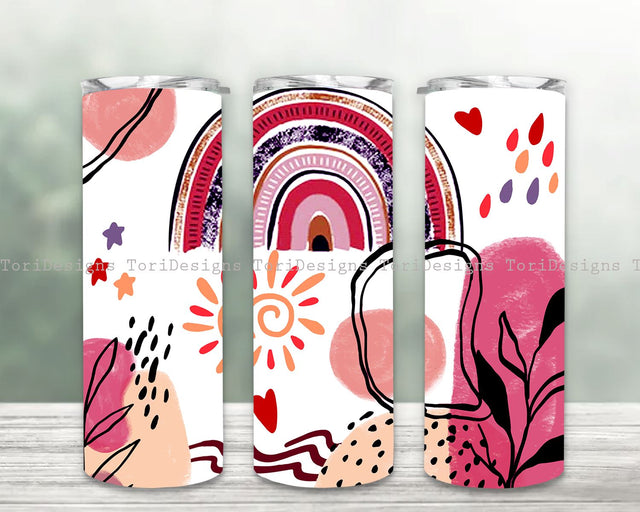 Boho Rainbow Tumbler 20oz File, Skinny Tumbler Template Sublimation Rainbows Digital Download, Boho Rainbow Design Png Template Sublimation ToriDesigns 