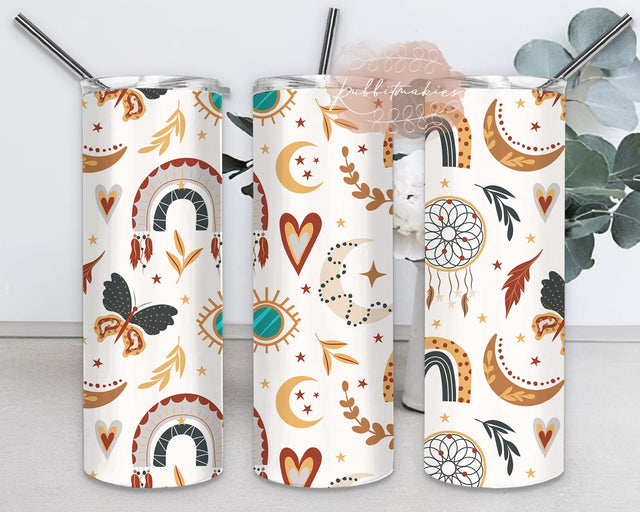 Boho Rainbow Tumbler Template, Rainbow 20oz Skinny Tumbler, Boho Style Tumbler Design, Boho Sun Tumbler Png, Boho Sublimation Png, Instant Download Sublimation Rabbitmakies 