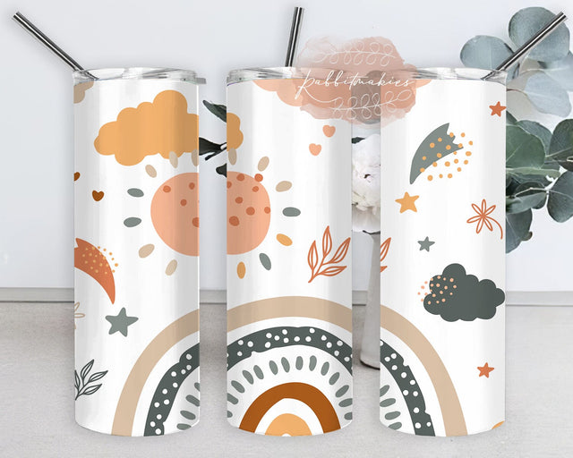 Boho Rainbow Tumbler Template, Rainbow 20oz Skinny Tumbler, Boho Style Tumbler Design, Boho Sun Tumbler Png, Boho Sublimation Png, Instant Download Sublimation Rabbitmakies 