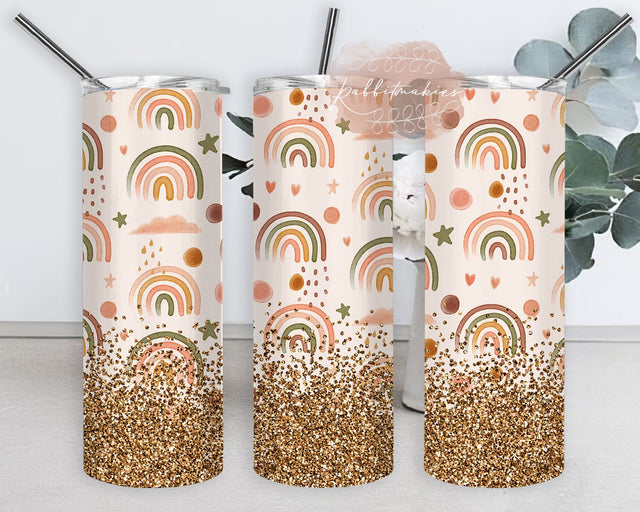 Boho Rainbow Tumbler Template, Rainbow 20oz Skinny Tumbler, Glitter Tumbler Wrap, Rainbow Sublimation Design, Digital Download Sublimation Rabbitmakies 