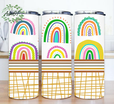 Boho Rainbow Tumbler Template, Rainbow 20oz Skinny Tumbler, Rainbow Tumbler Wrap, Rainbow Tumbler With Lid Anh Straw, Digital Download Sublimation AdriOP 