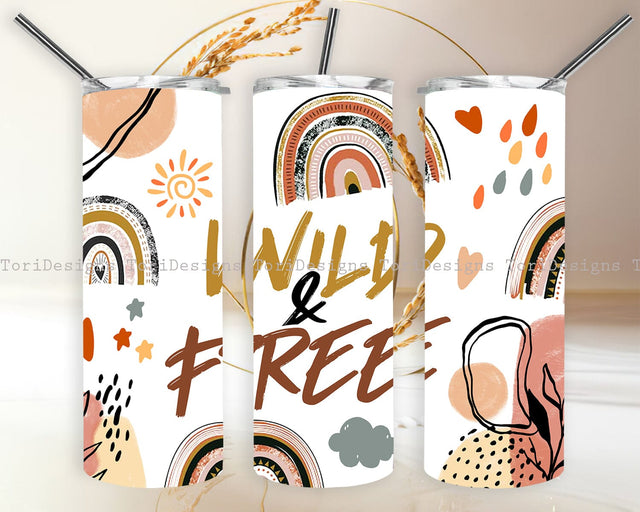 Boho Rainbow Wild and Free Tumbler Sublimation Designs Sublimation ToriDesigns 