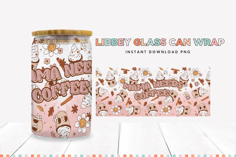 Boho Retro Mama Needs Coffee Libbey Glass Wrap PNG Sublimation BijouBay 