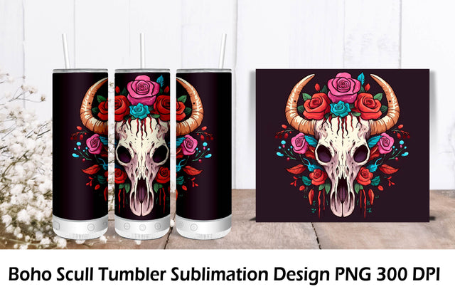 Boho Scull PNG Tumbler Sublimation. Tumbler Wrap 20 oz Sublimation Samaha Design 