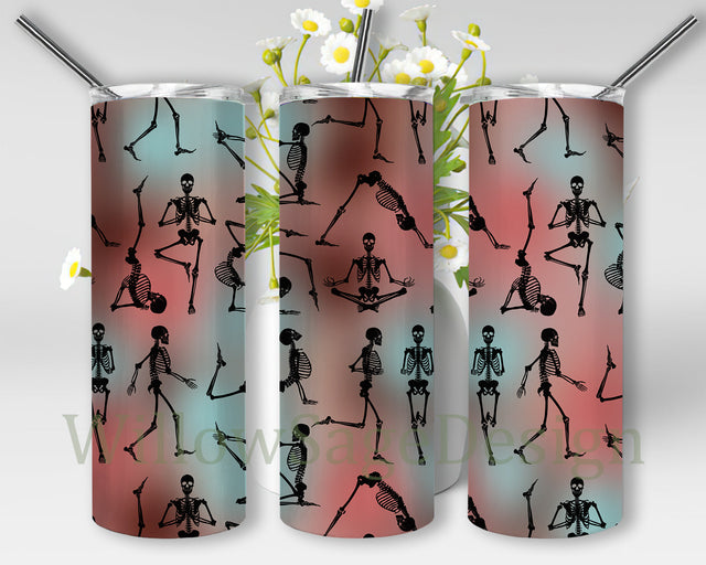 Boho Skeletons Full Tumbler Wrap, Skeletons 20oz Skinny Tumbler, Boho Themed Skeletons Tumbler Png, Halloween Skeletons Tumbler Template, Instant Download Sublimation WillowSageDesign 
