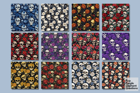 Boho Skull and Roses | Day of the Dead | Día de Los Muertos Digital Pattern Fine Purple Elephant Creations 
