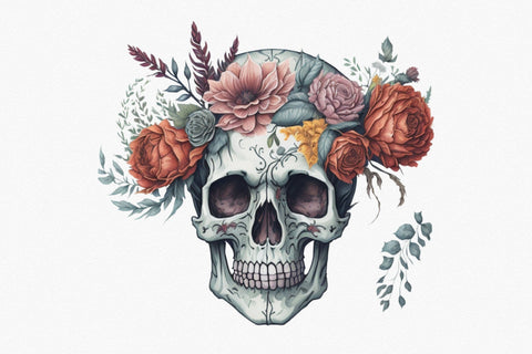 Boho Skull Floral Watercolor Clipart Sublimation Rupkotha 