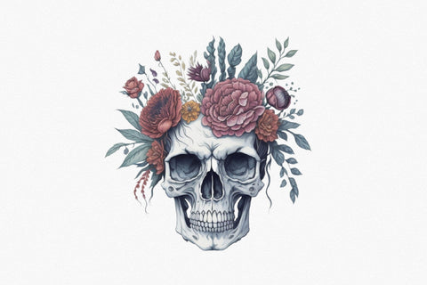 Boho Skull Floral Watercolor Clipart Sublimation Rupkotha 