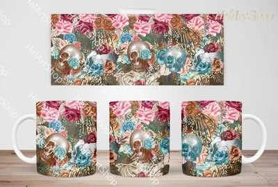 Boho Skull Mug PNG | Gothic Mug Wrap Sublimation _HelArtShop_ 