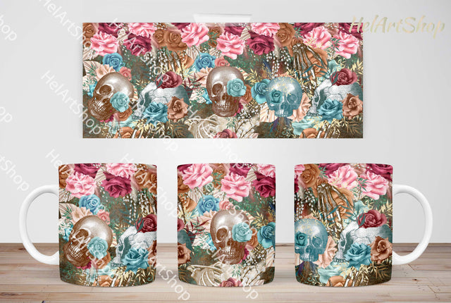 Boho Skull Mug PNG | Gothic Mug Wrap Sublimation _HelArtShop_ 