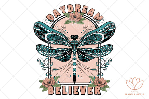 Boho Style Dragonfly With Flowers - SVG - AI - PNG Sublimation SVG Karma Genie Graphics 