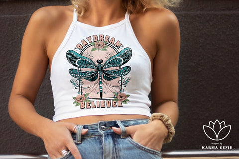 Boho Style Dragonfly With Flowers - SVG - AI - PNG Sublimation SVG Karma Genie Graphics 