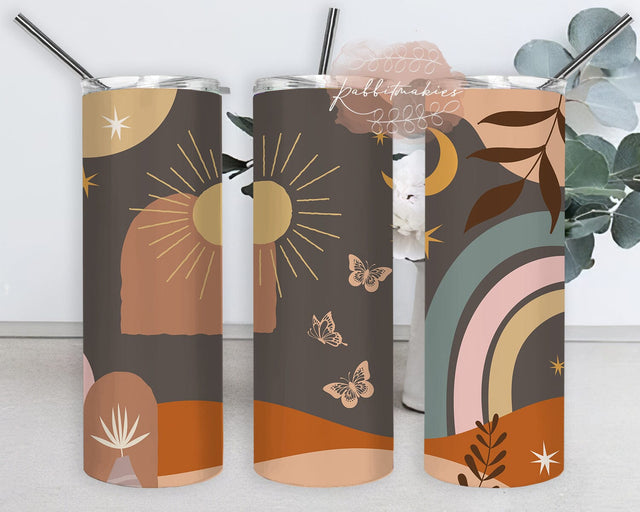 Boho Sun and Moon Tumbler Design, Boho 20oz Skinny Tumbler, Boho Rainbow Tumbler Wrap, Boho Sublimation Design, Boho Butterfly Design Png, Digital Download Sublimation Rabbitmakies 