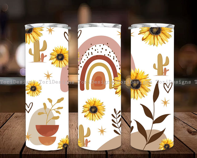 Boho Sunflower 20oz Skinny Tumbler Sublimation Designs, Boho Sunflower Abstract Style Rainbow Tumbler for Straight Tumbler PNG File Digital Download Sublimation ToriDesigns 