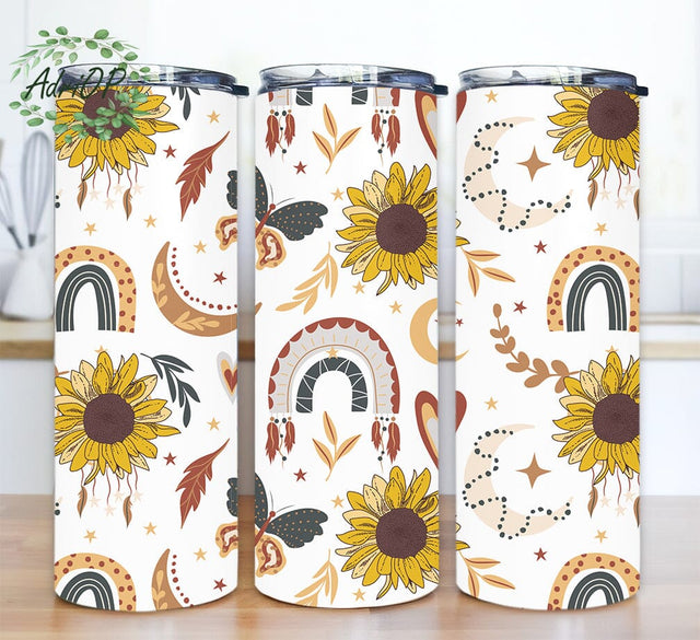 Boho Sunflower Abstract Style Rainbow 20oz Skinny Tumbler Png, Rainbow Tumbler, Boho Sunflower Tumbler, Abstract Tumbler Sublimation AdriOP 