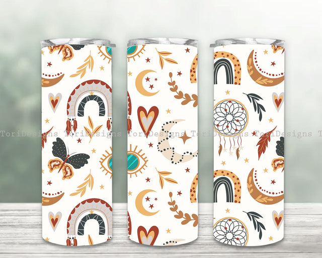 Boho Sunflower Abstract Style Rainbow Tumbler for Straight Tumbler PNG Sublimation ToriDesigns 