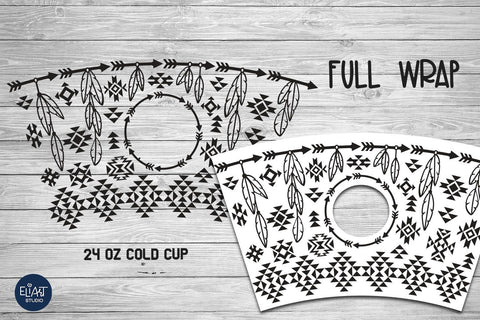Boho SVG Cold Cup, Tribal Pattern SVG, 24 Oz Cup Wrap SVG. SVG Elinorka 
