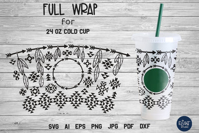 Boho SVG Cold Cup, Tribal Pattern SVG, 24 Oz Cup Wrap SVG. SVG Elinorka 