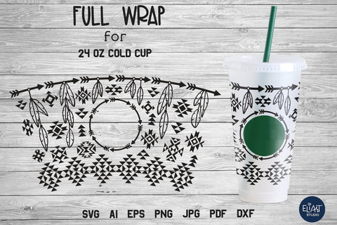 Boho SVG Cold Cup, Tribal Pattern SVG, 24 Oz Cup Wrap SVG. SVG Elinorka 