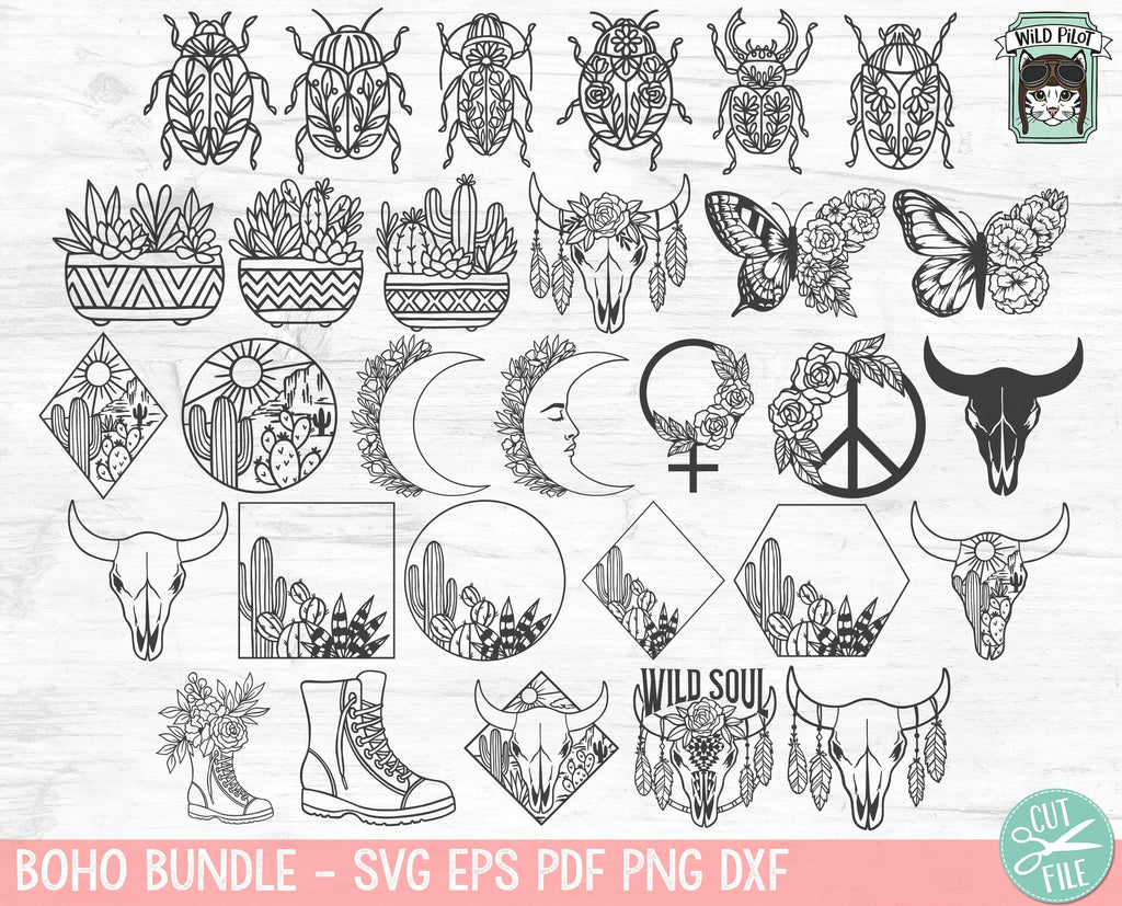 Boho SVG files Bundle, Flower Cow Skull SVG, Desert svg, Cactus svg ...