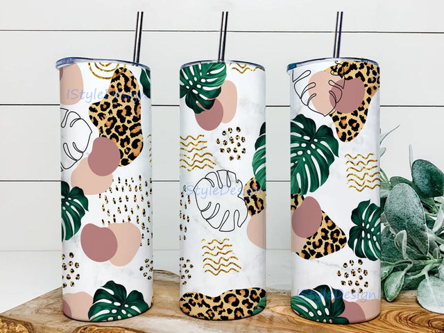 Boho Tropical Design, Tropical Leaves Tumbler PNG, Tropical Leaves 20oz Skinny Tumbler Sublimation Designs Sublimation iStyleDesign 