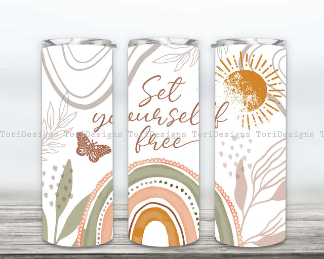Boho Tumbler PNG, Affirmations 20oz Skinny Tumbler Wrap, Boho Rainbow Design Template Sublimation ToriDesigns 