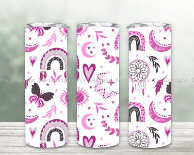 Boho Tumbler Png Wrap Sublimation Design, Rainbow 20 oz Skinny Tumbler Sublimation ToriDesigns 