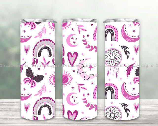 Boho Tumbler Png Wrap Sublimation Design, Rainbow 20 oz Skinny Tumbler Sublimation ToriDesigns 