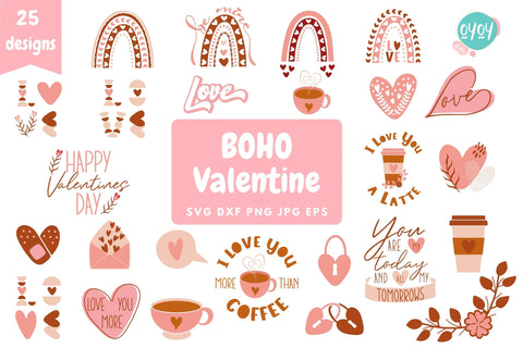 Boho Valentine's Day SVG Bundle, Valentines Sublimation png SVG OyoyStudioDigitals 