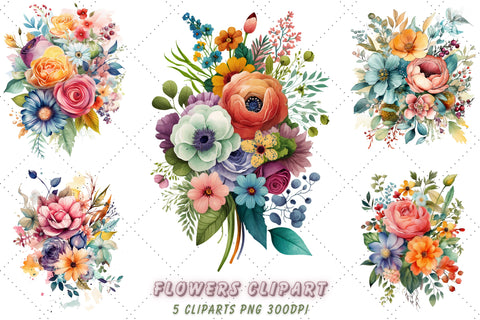 Boho Watercolor Flowers Clipart Bundle, Sublimation, Boho Watercolor Flowers Sublimation FloridPrintables 
