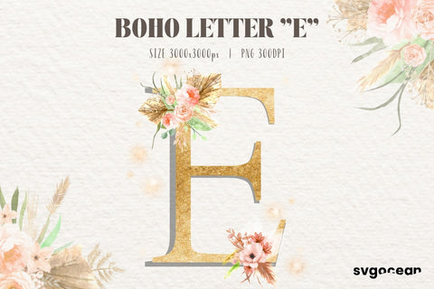 Boho Watercolor Letter E Sublimation SvgOcean 
