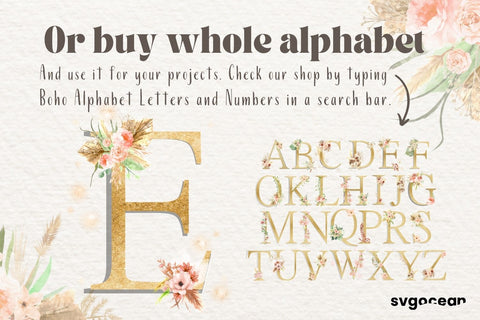 Boho Watercolor Letter E Sublimation SvgOcean 
