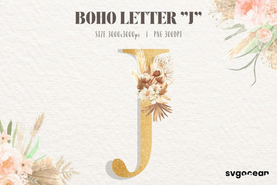 Boho Watercolor Letter J Sublimation SvgOcean 