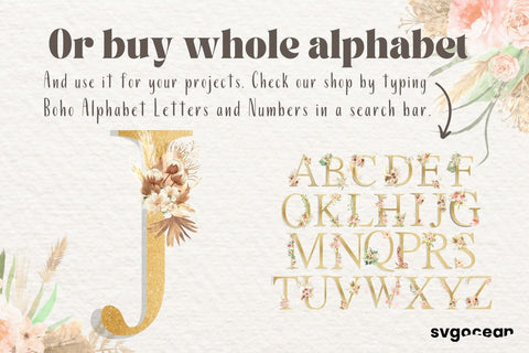 Boho Watercolor Letter J Sublimation SvgOcean 