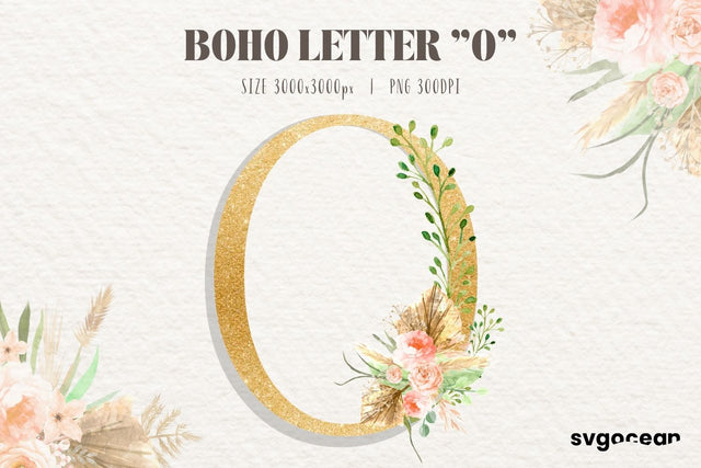 Boho Watercolor Letter O Sublimation SvgOcean 